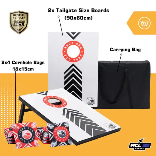 Complete Cornhole Set 90x60 - Red Zone - 2x4 Cornhole Bags - Incl Carrying Bag.