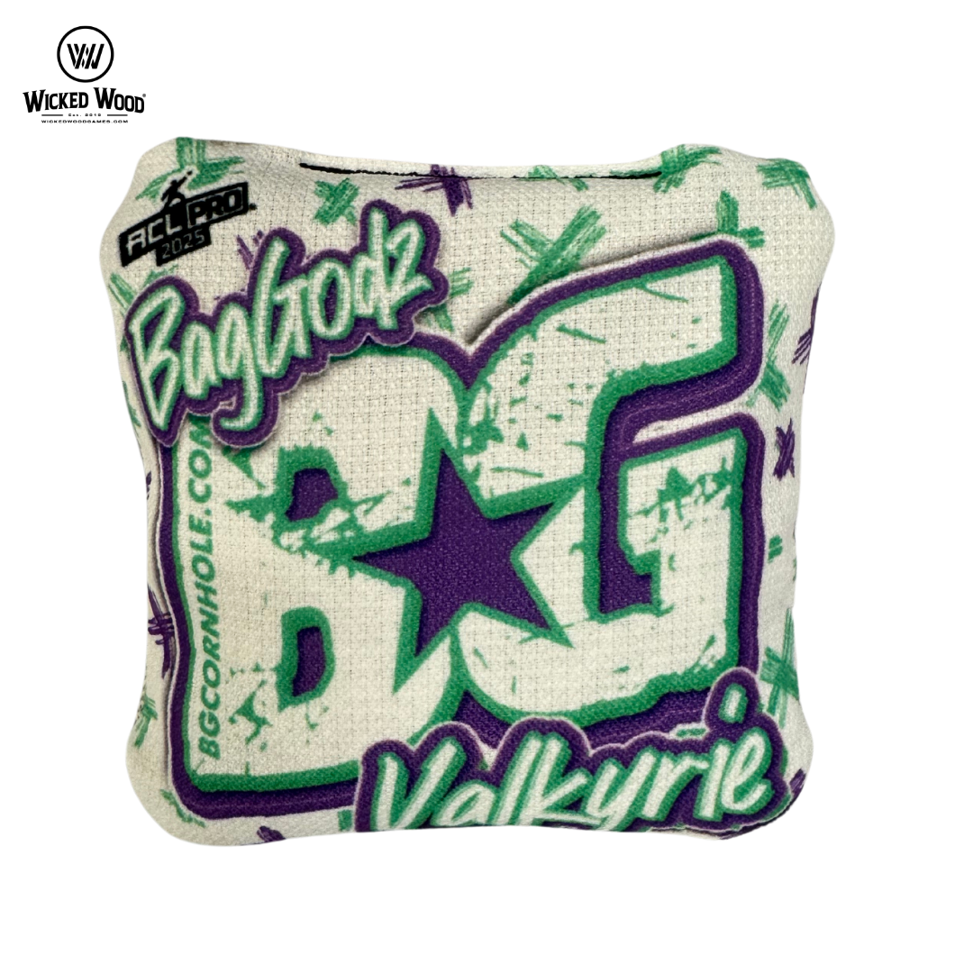 BG Valkyrie - ACL Pro 2025 - 1x4 Cornhole Bags Cornhole Bags BG Cornhole White - Green - Purple