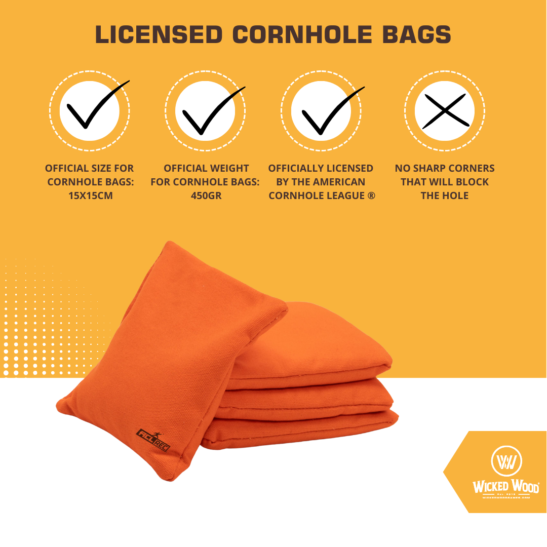 2x4 Cornhole Bags ACL REC - Granulaat vulling - Oranje/Zwart Cornhole Bags Wicked Wood Games