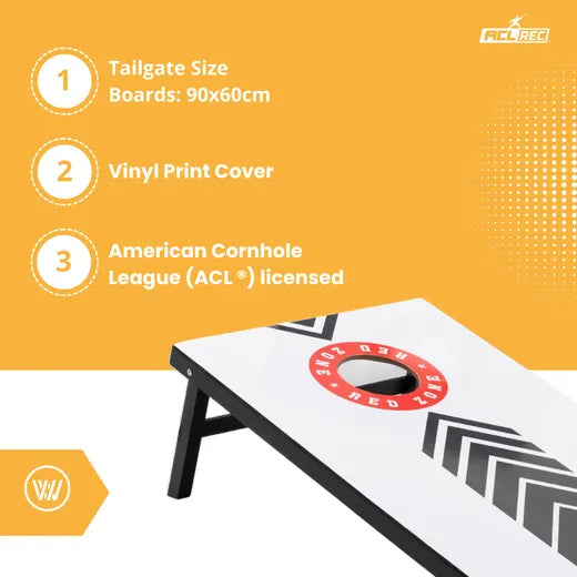Complete Cornhole Set 90x60 - Red Zone - 2x4 Cornhole Bags - Incl Carrying Bag.