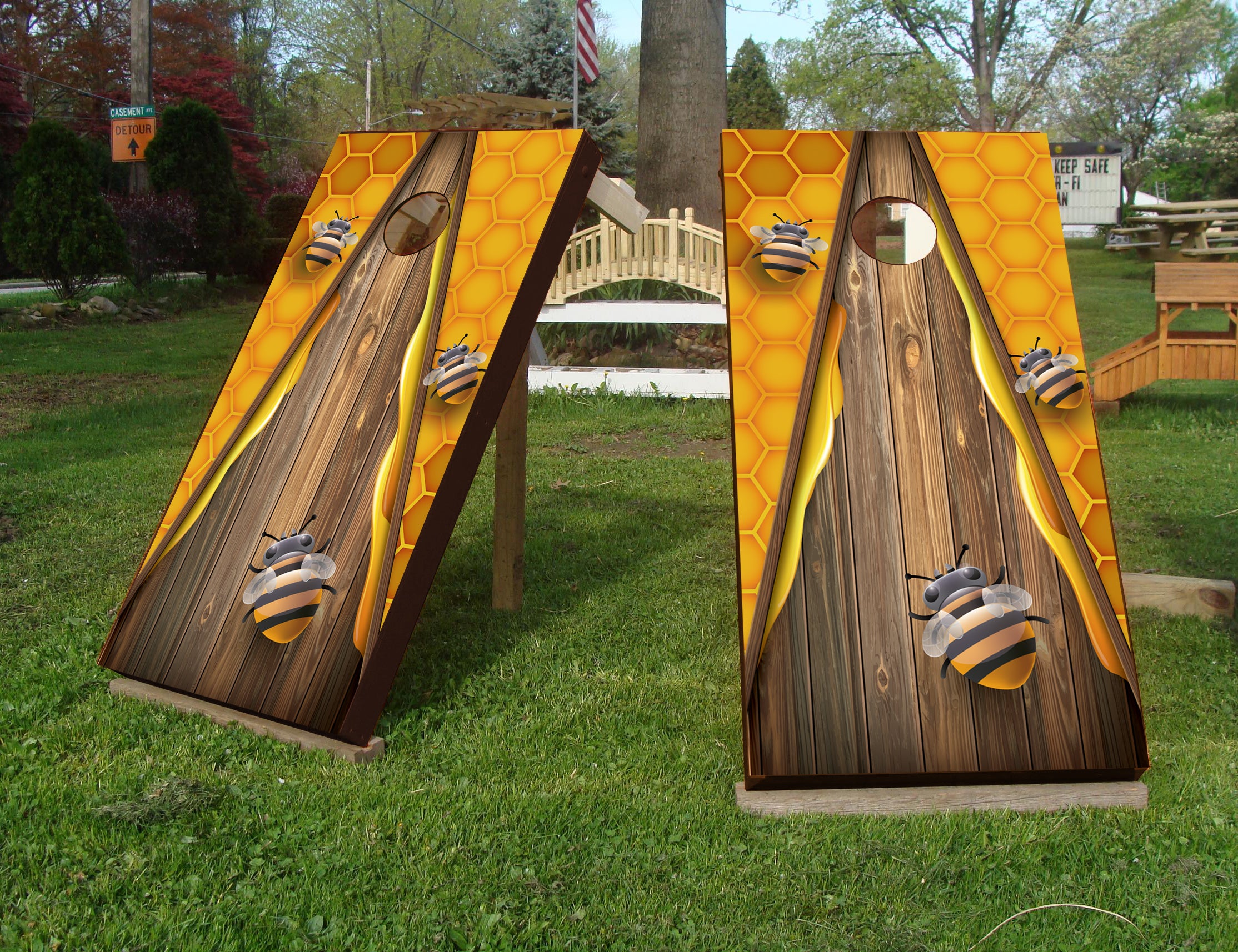 Bee themed cornhole set